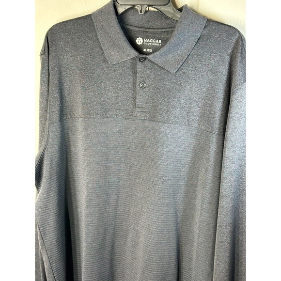 Haggar Long Sleeve Polo Men's Size XL Charcoal Gray Self Collar Stylish - Picture 5 of 9